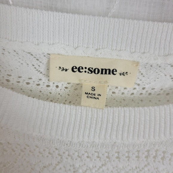 EE: Some Eyelet Knit Crewneck Long Sleeve Pullover Sweater White Size S - Picture 3 of 6
